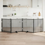 Cancello Cani Pieghevole Nero 4 Pannelli 320 cm Massello Abete