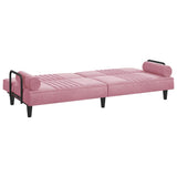 Divano Letto con Braccioli Rosa in Velluto