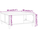 Tavolino Salotto Grigio Cemento 80x80x36,5 cm Legno truciolato
