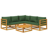 Set Salotto da Giardino 6pz con Cuscini Verdi in Legno Massello
