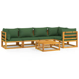 Set Salotto da Giardino 6pz con Cuscini Verdi in Legno Massello