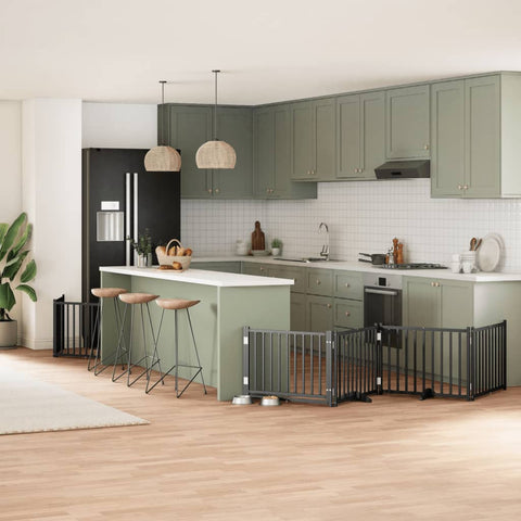 Cancello Cani Porta Pieghevole Nero 10 Pannelli 800 cm Pioppo