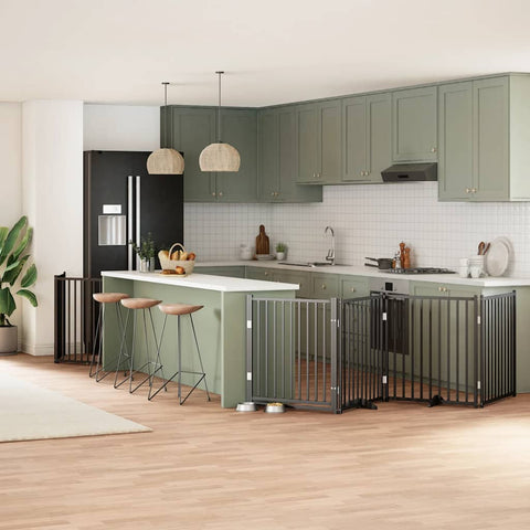 Cancello per Cani Porta Pieghevole Nero 6 Pannelli 480cm Pioppo