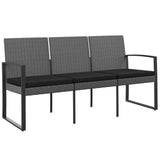 Panca da Giardino a 3 Posti con Cuscini Rattan PP Grigio Scuro