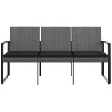 Panca da Giardino a 3 Posti con Cuscini Rattan PP Grigio Scuro
