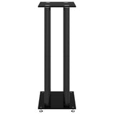 Pedane per Casse 2pz Nero Vetro Temperato Design a 4 Pilastri