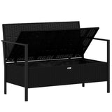 Panca da Giardino a 2 Posti con Cuscini in Polyrattan Nero
