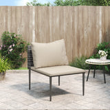 Divano Centrale da Giardino con Cuscini in Polyrattan Grigio