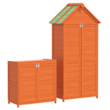 Set Rimessa Attrezzi Giardino 2pz Marrone Legno Massello Pino