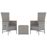 Set Mobili Giardino 3pz Grigio Polyrattan Legno Massello Acacia