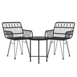 Set da Pranzo da Giardino 3 pz Nero in Polyrattan