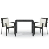 Set da Pranzo da Giardino 3 pz con Cuscini Nero in Polyrattan