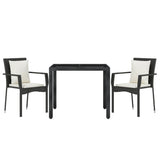 Set da Pranzo da Giardino 3 pz con Cuscini Nero in Polyrattan