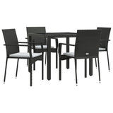 Set da Pranzo da Giardino 5 pz Nero con Cuscini in Polyrattan