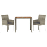 Set da Pranzo da Giardino 3 pz con Cuscini in Polyrattan Grigio