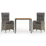 Set da Pranzo da Giardino 3 pz con Cuscini in Polyrattan Grigio
