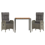 Set da Pranzo da Giardino 3 pz con Cuscini in Polyrattan Grigio