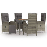 Set da Pranzo da Giardino 5 pz con Cuscini in Polyrattan Grigio