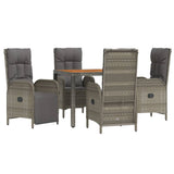 Set da Pranzo da Giardino 5 pz con Cuscini in Polyrattan Grigio