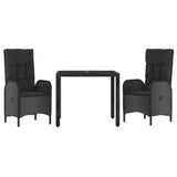 Set da Pranzo da Giardino 3 pz con Cuscini Nero in Polyrattan
