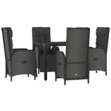 Set da Pranzo da Giardino 5 pz Nero con Cuscini in Polyrattan
