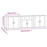 Credenze 3 pz Grigio Cemento in Legno truciolato