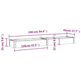 Fioriera Giardino con Fodera Grigia 240x45x25 cm Massello Abete