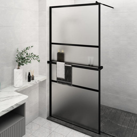 Parete Doccia con Mensola Nera 115x195 cm Vetro ESG e Alluminio