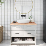 Piano Bagno 100x50x(2-4) cm in Legno Massello Non Trattato