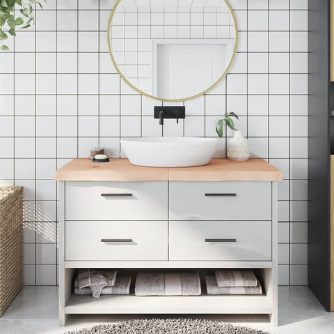 Piano Bagno 120x50x(2-6) cm in Legno Massello Non Trattato