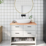 Piano Bagno Marrone 100x50x(2-4) cm Legno Massello Trattato