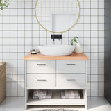 Piano Bagno Marrone 100x60x(2-6) cm Legno Massello Trattato