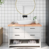 Piano Bagno Marrone 120x50x(2-6) cm Legno Massello Trattato
