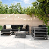 Set Divani da Giardino 7pz con Cuscini in Legno Massello Grigio