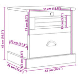 Comodino VIGO Grigio 42x35x42 cm in Legno Massello di Pino