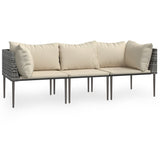 Set Divani da Giardino 3 pz con Cuscini in Polyrattan Grigio