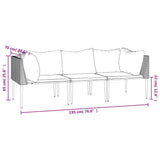 Set Divani da Giardino 3 pz con Cuscini in Polyrattan Grigio