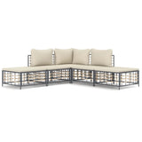 Set Divani da Giardino 5 pz con Cuscini Antracite in Polyrattan