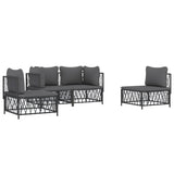 Set Salotto da Giardino 4 pz con Cuscini in Acciaio Antracite