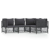 Set Salotto da Giardino 4 pz con Cuscini in Acciaio Antracite