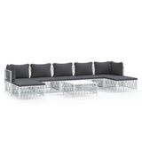 Set Salotto da Giardino 8 pz con Cuscini in Acciaio Bianco