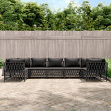 Set Divani da Giardino 7 pz con Cuscini Antracite in Acciaio