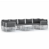 Set Salotto da Giardino 8 pz con Cuscini in Acciaio Bianco