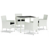Set da Pranzo da Giardino 5 pz con Cuscini in Polyrattan Bianco