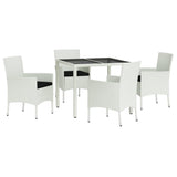 Set da Pranzo da Giardino 5 pz con Cuscini in Polyrattan Bianco