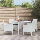 Set da Pranzo da Giardino 5 pz con Cuscini in Polyrattan Bianco