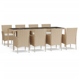 Set da Pranzo da Giardino 9 pz con Cuscini Beige in Polyrattan