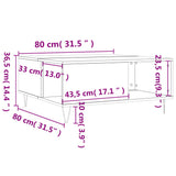 Tavolino Salotto Grigio Cemento 80x80x36,5 cm Legno truciolato
