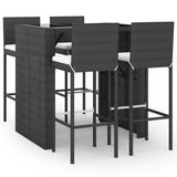 Set Bar da Giardino 5 pz con Cuscini in Polyrattan Nero