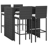 Set Bar da Giardino 5 pz con Cuscini in Polyrattan Nero